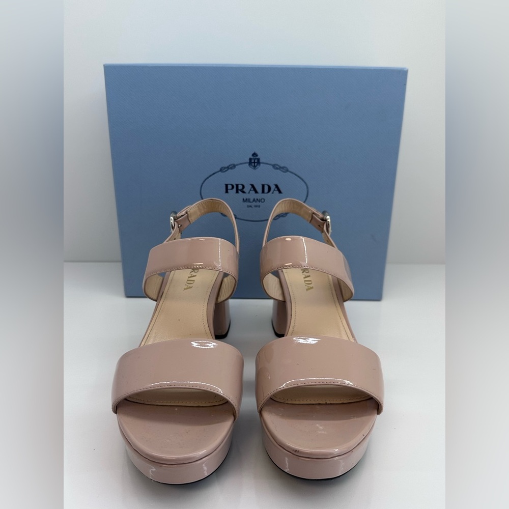Prada Cream Platform Sandals with Chic Ankle Strap - Picture 6 of 7
